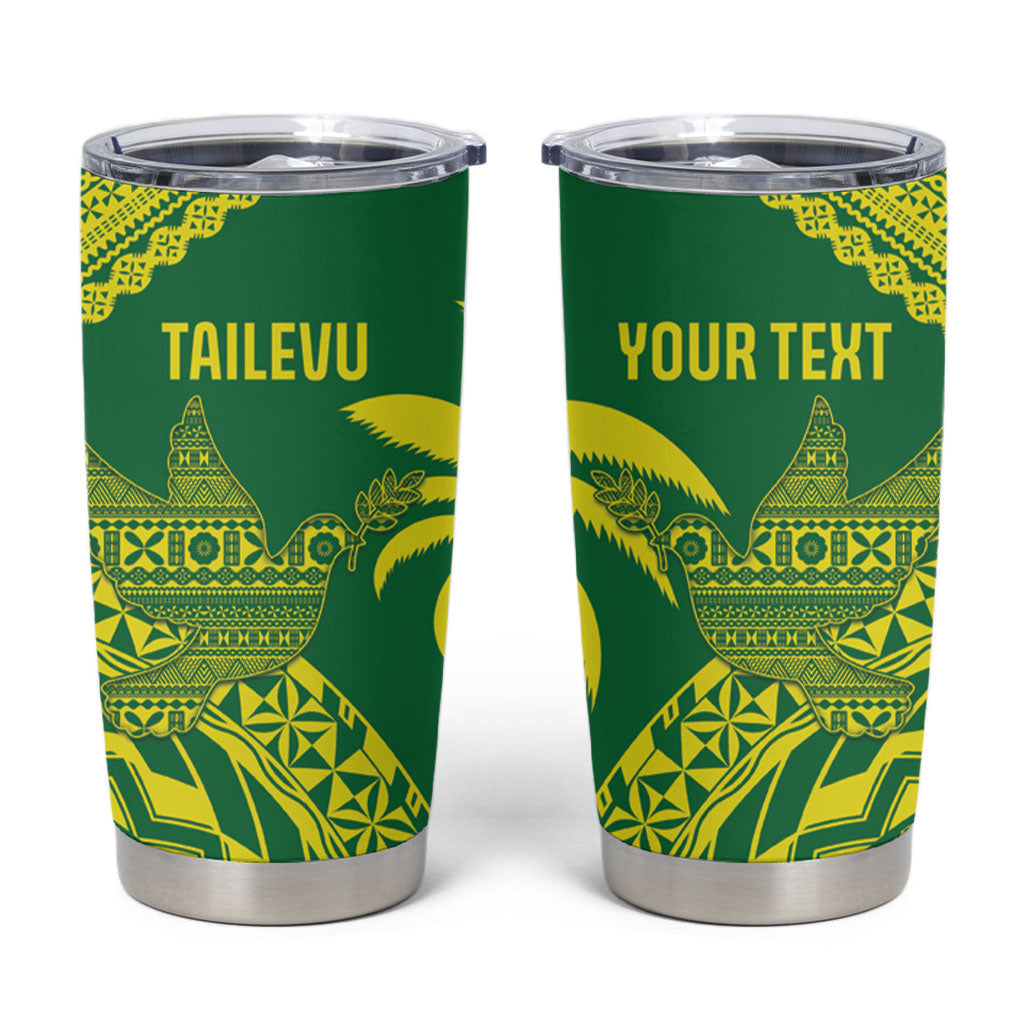 Tailevu Fiji 2026 Rugby Custom Tumbler Cup Dove Nation Fijian Tapa Pattern LT14 Green - Polynesian Pride