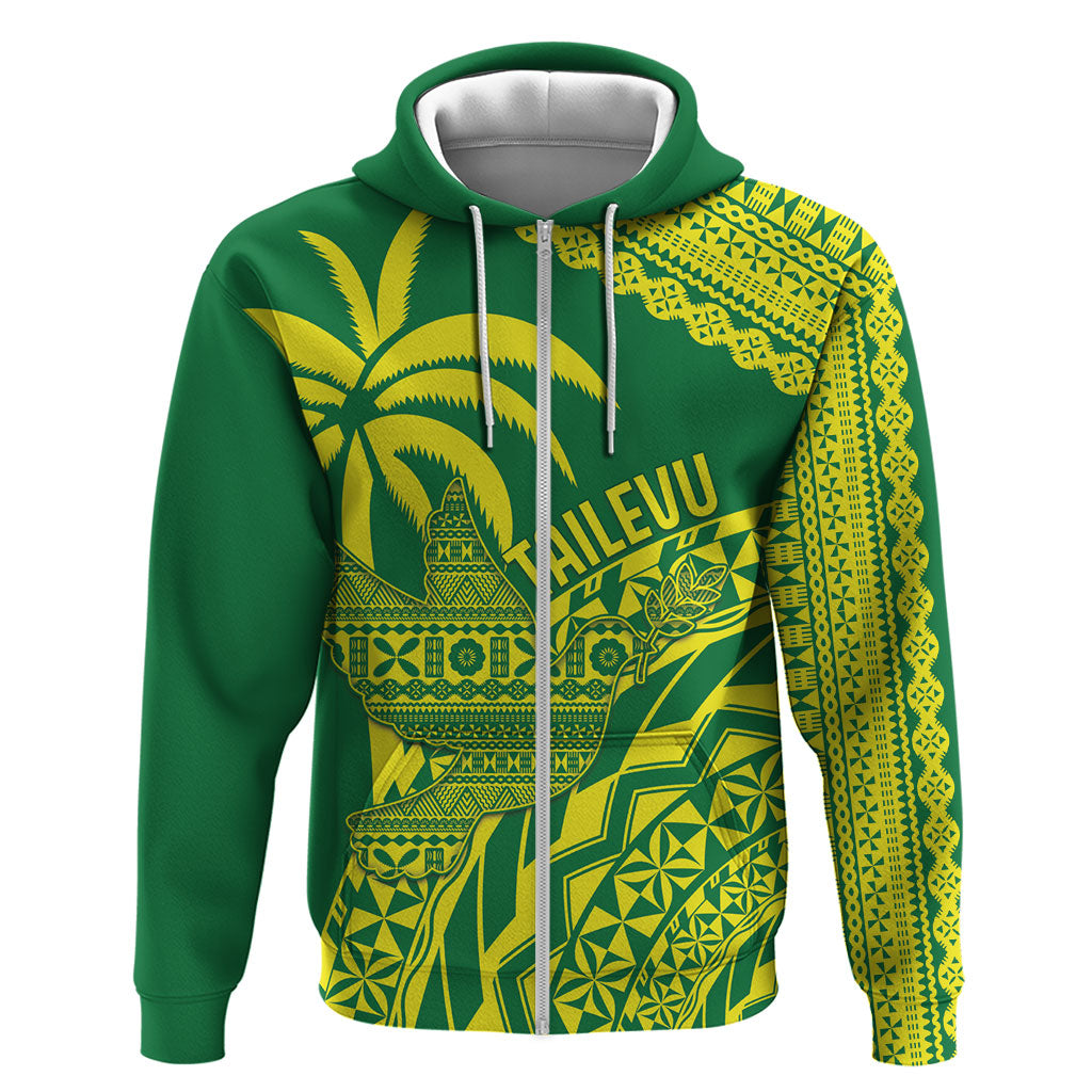 Tailevu Fiji 2026 Rugby Custom Zip Hoodie Dove Nation Fijian Tapa Pattern LT14 Zip Hoodie Green - Polynesian Pride