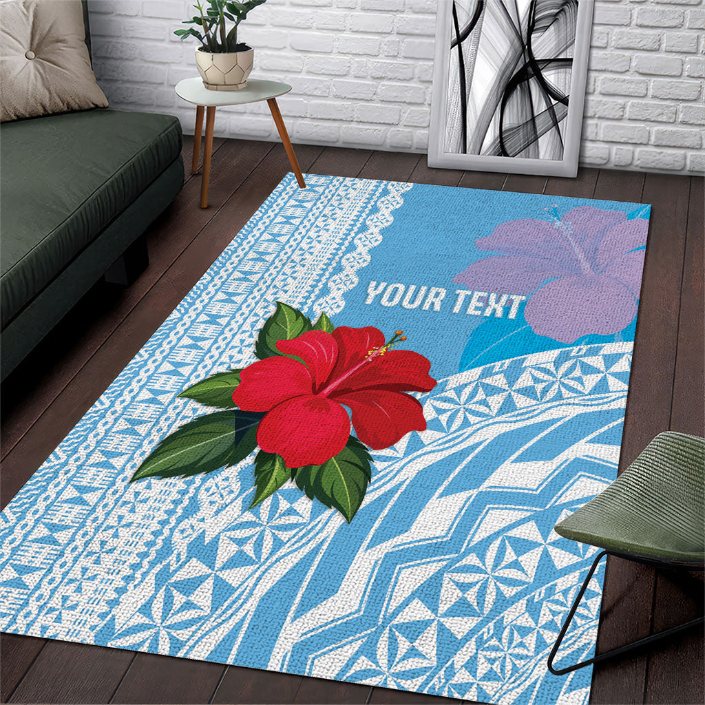 Suva Fiji 2026 Rugby Custom Area Rug Hibiscus Fijian Tapa Pattern LT14 Blue - Polynesian Pride