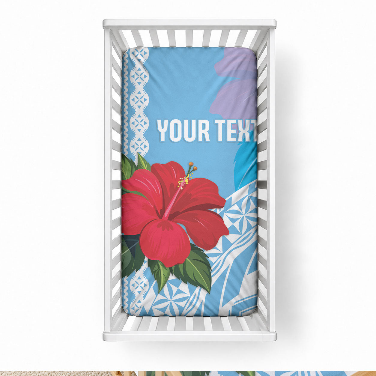 Suva Fiji 2026 Rugby Custom Baby Bed Cover Hibiscus Fijian Tapa Pattern LT14 28 × 52 in Blue - Polynesian Pride