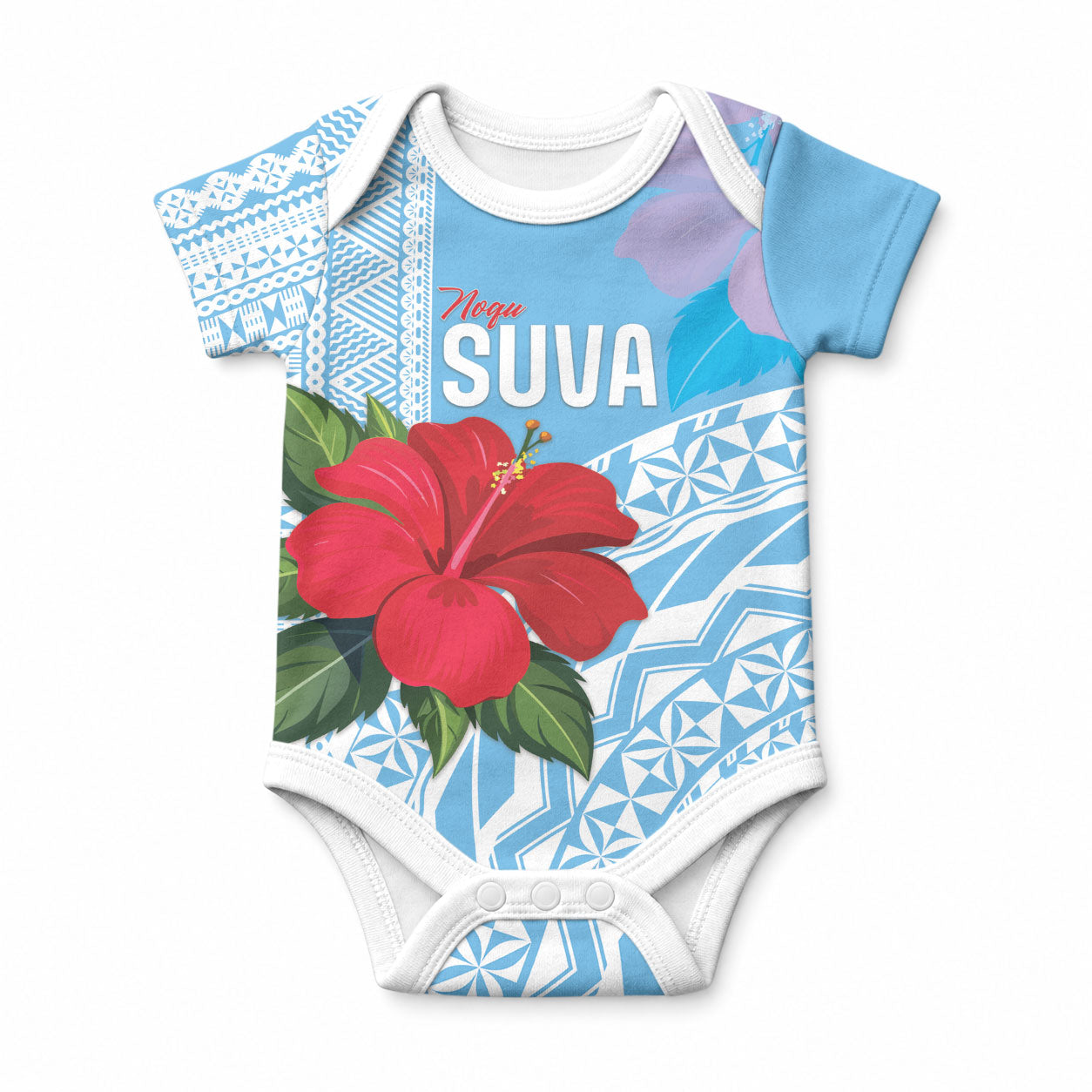 Suva Fiji 2026 Rugby Custom Baby Onesie Hibiscus Fijian Tapa Pattern LT14 Blue - Polynesian Pride