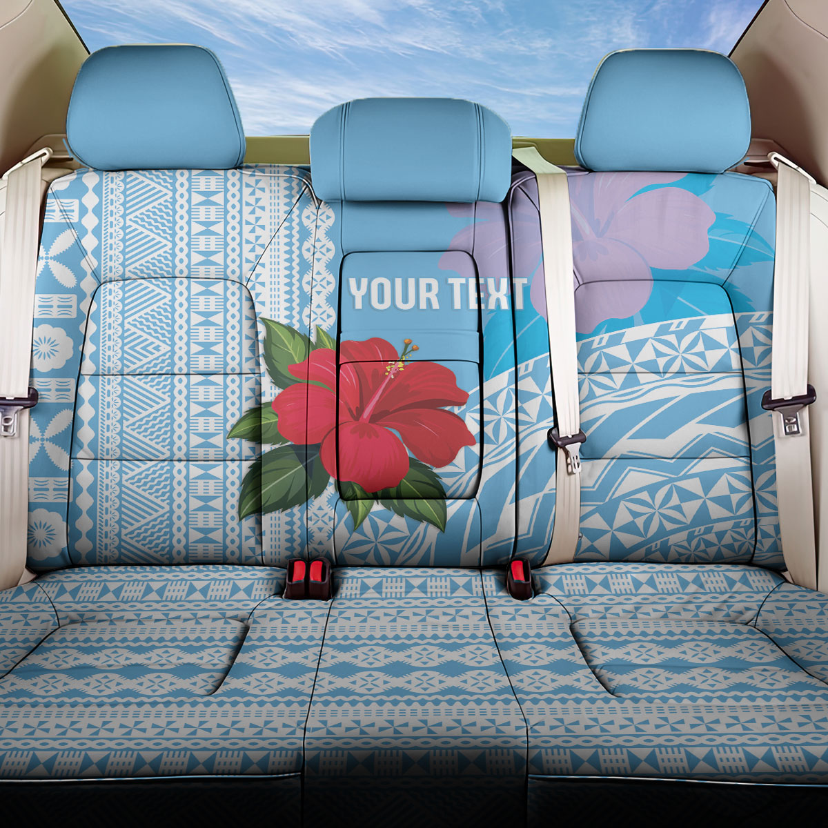 Suva Fiji 2026 Rugby Custom Back Car Seat Cover Hibiscus Fijian Tapa Pattern LT14 One Size Blue - Polynesian Pride