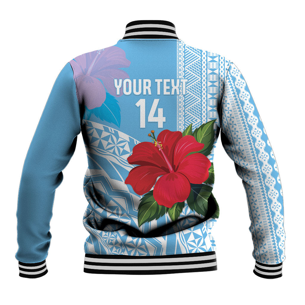Suva Fiji 2026 Rugby Custom Baseball Jacket Hibiscus Fijian Tapa Pattern LT14 - Polynesian Pride