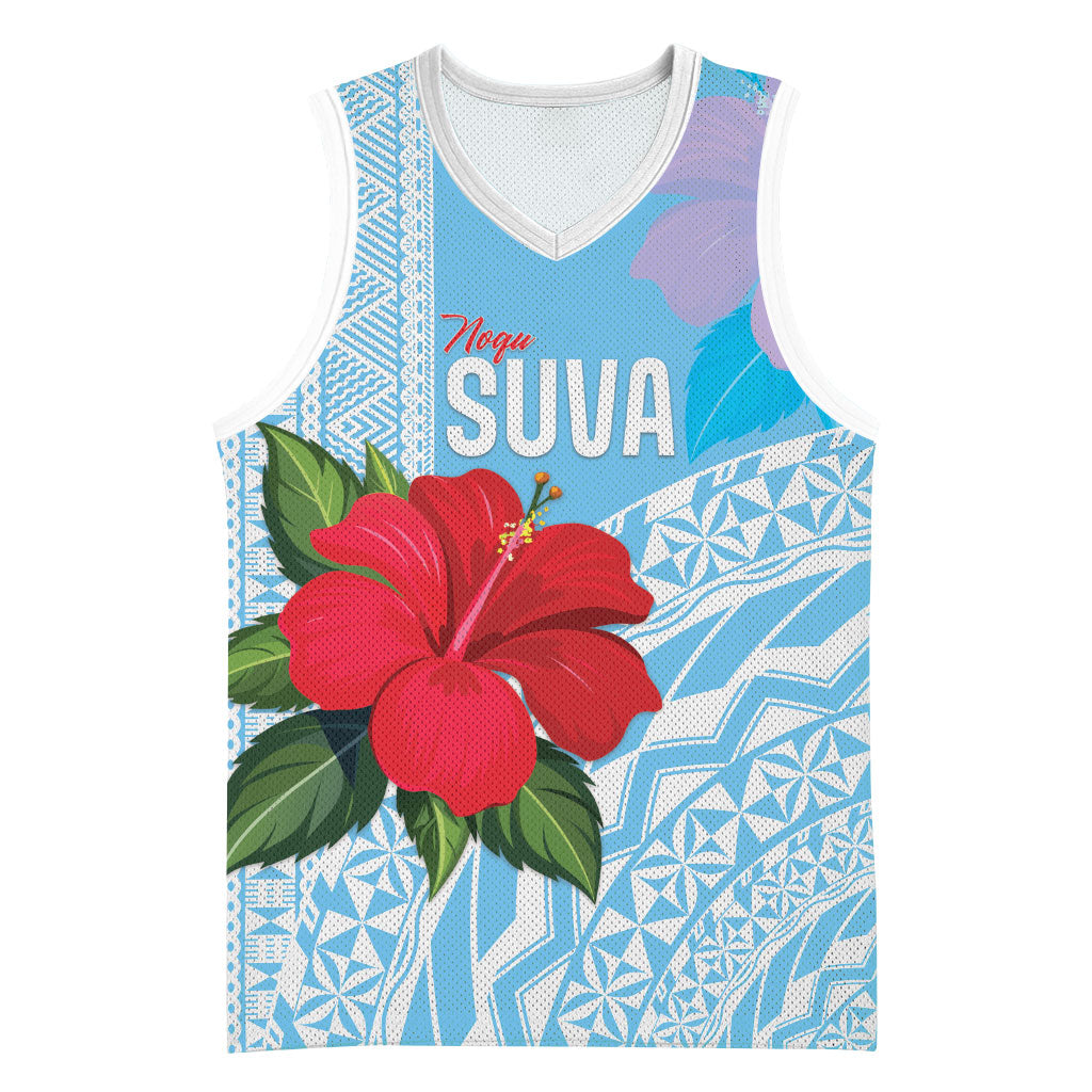 Suva Fiji 2026 Rugby Custom Basketball Jersey Hibiscus Fijian Tapa Pattern LT14 Unisex Blue - Polynesian Pride