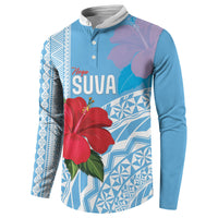 Suva Fiji 2026 Rugby Custom Button Sweatshirt Hibiscus Fijian Tapa Pattern LT14 - Polynesian Pride