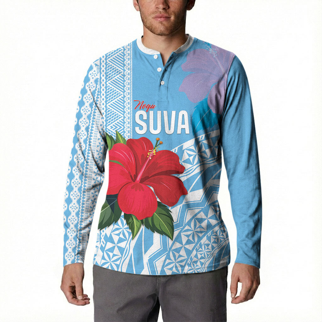 Suva Fiji 2026 Rugby Custom Button Sweatshirt Hibiscus Fijian Tapa Pattern LT14 - Polynesian Pride