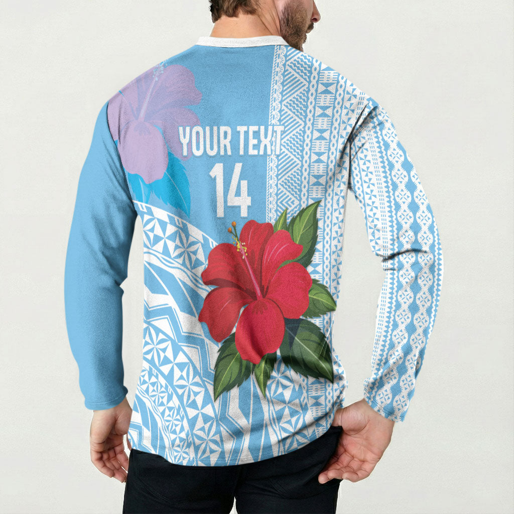 Suva Fiji 2026 Rugby Custom Button Sweatshirt Hibiscus Fijian Tapa Pattern LT14 - Polynesian Pride