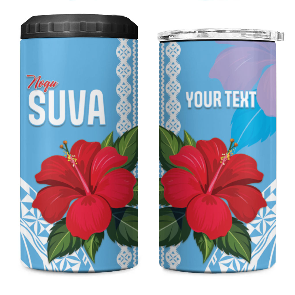 Suva Fiji 2026 Rugby Custom 4 in 1 Can Cooler Tumbler Hibiscus Fijian Tapa Pattern
