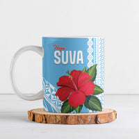 Suva Fiji 2026 Rugby Custom Ceramic Mug Hibiscus Fijian Tapa Pattern LT14 Blue - Polynesian Pride