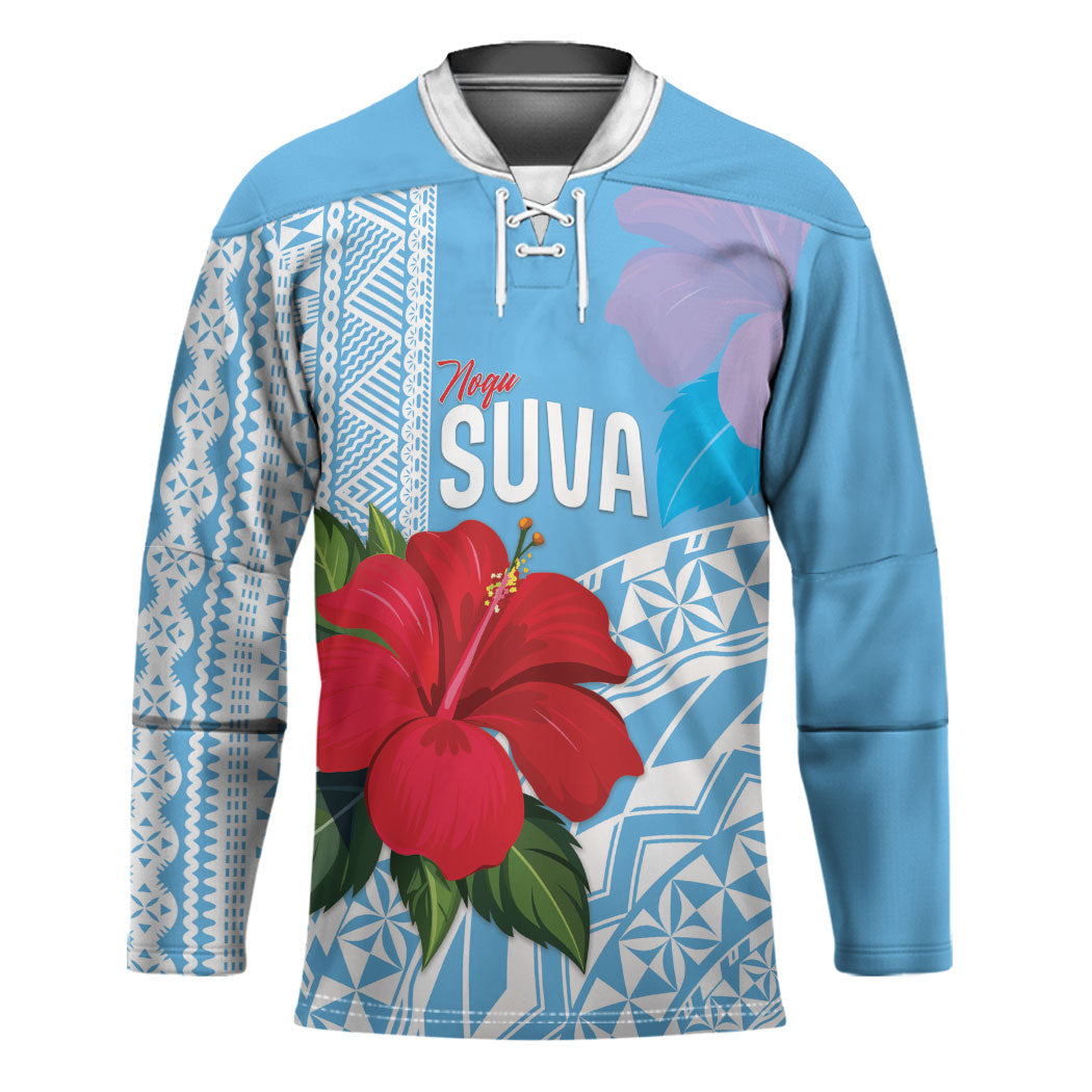 Suva Fiji 2026 Rugby Custom Hockey Jersey Hibiscus Fijian Tapa Pattern LT14 Unisex Blue - Polynesian Pride