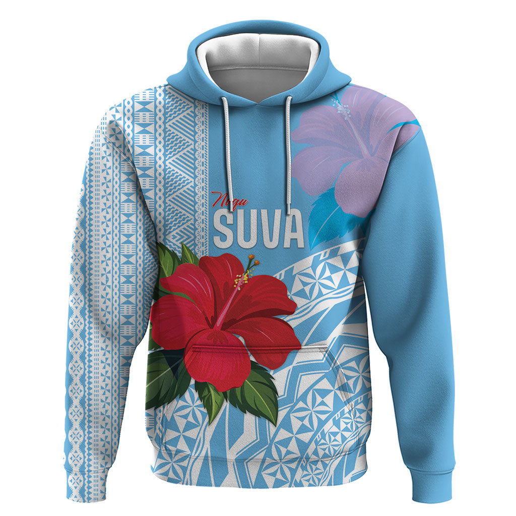 Suva Fiji 2026 Rugby Custom Hoodie Hibiscus Fijian Tapa Pattern LT14 Pullover Hoodie Blue - Polynesian Pride