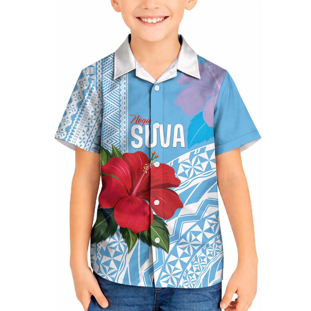 Suva Fiji 2026 Rugby Custom Kid Hawaiian Shirt Hibiscus Fijian Tapa Pattern LT14 Kid Blue - Polynesian Pride
