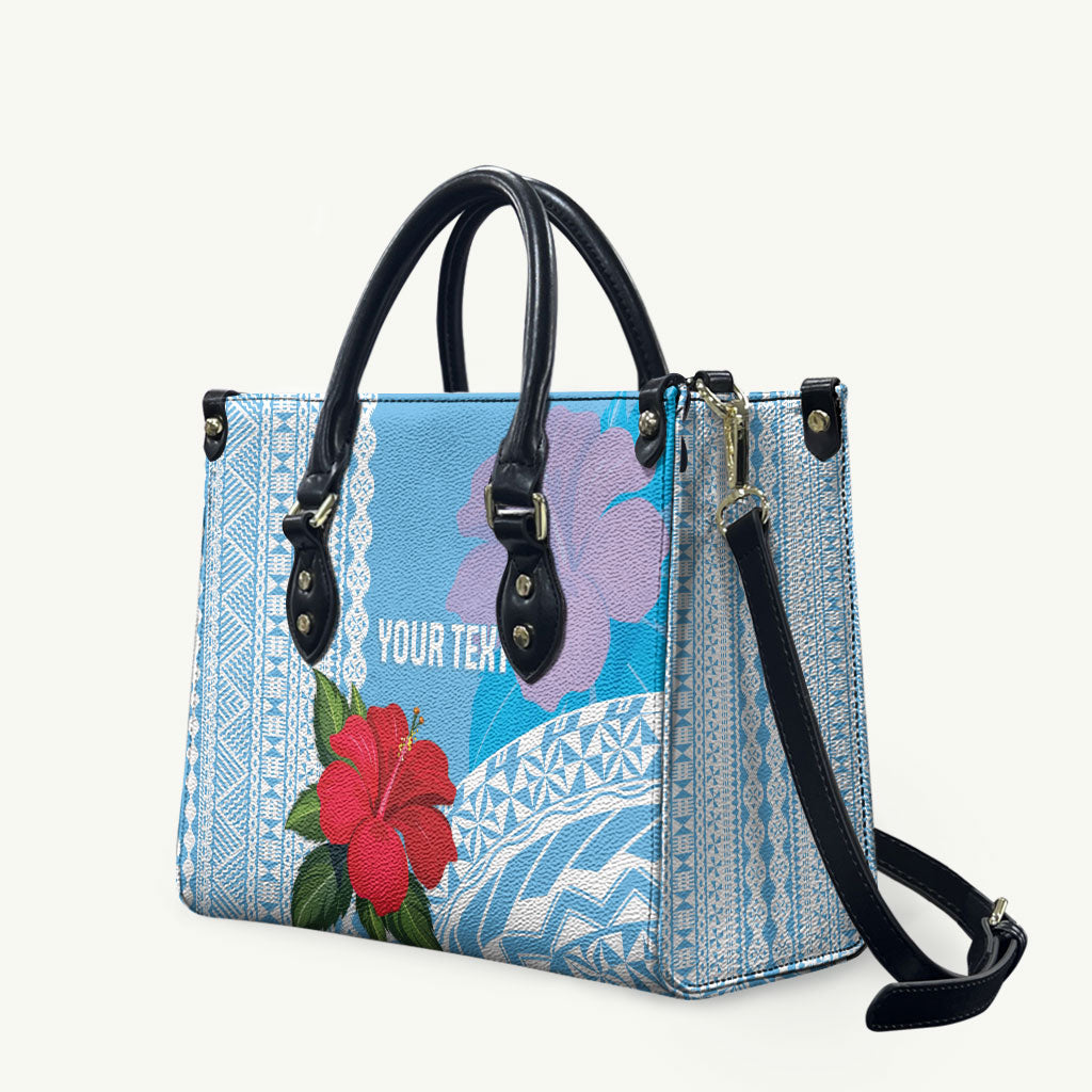 Suva Fiji 2026 Rugby Custom Leather Bag Hibiscus Fijian Tapa Pattern LT14 Blue - Polynesian Pride