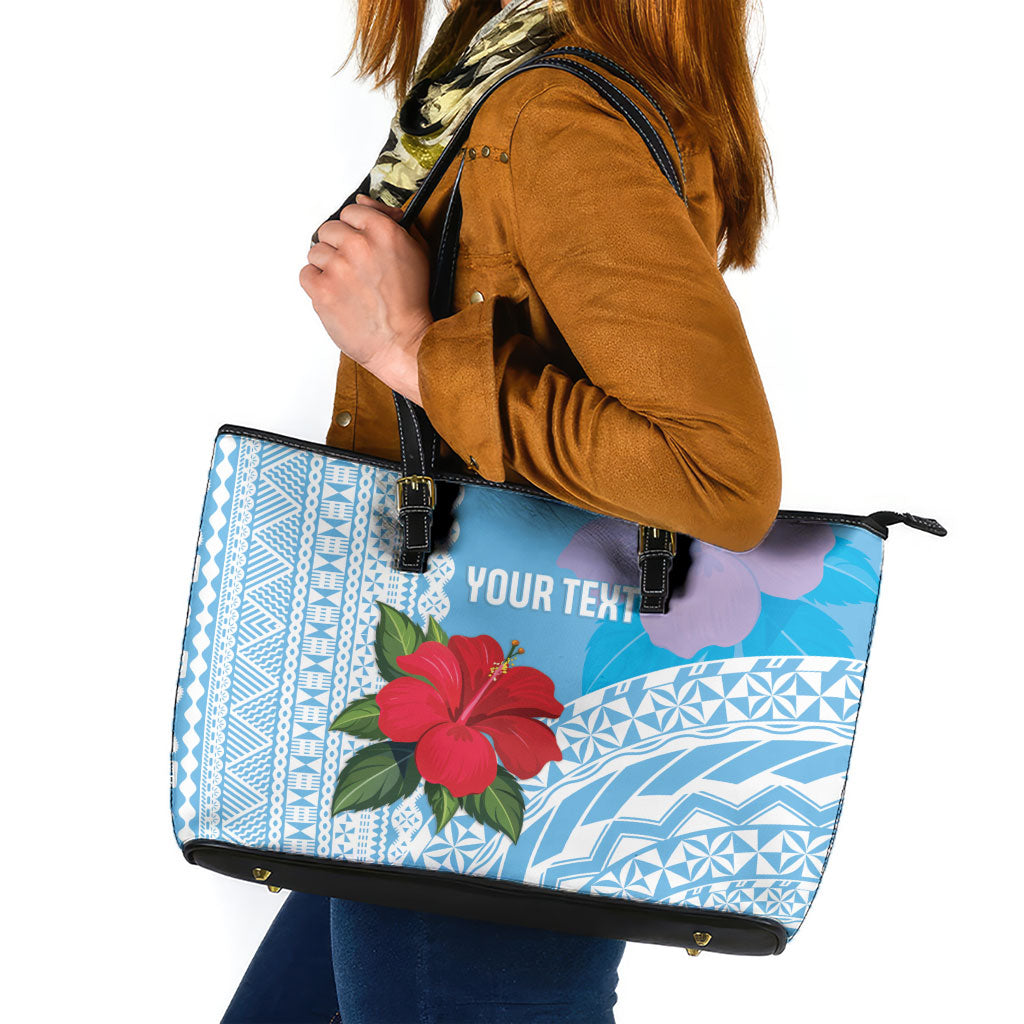 Suva Fiji 2026 Rugby Custom Leather Tote Bag Hibiscus Fijian Tapa Pattern LT14 Blue - Polynesian Pride