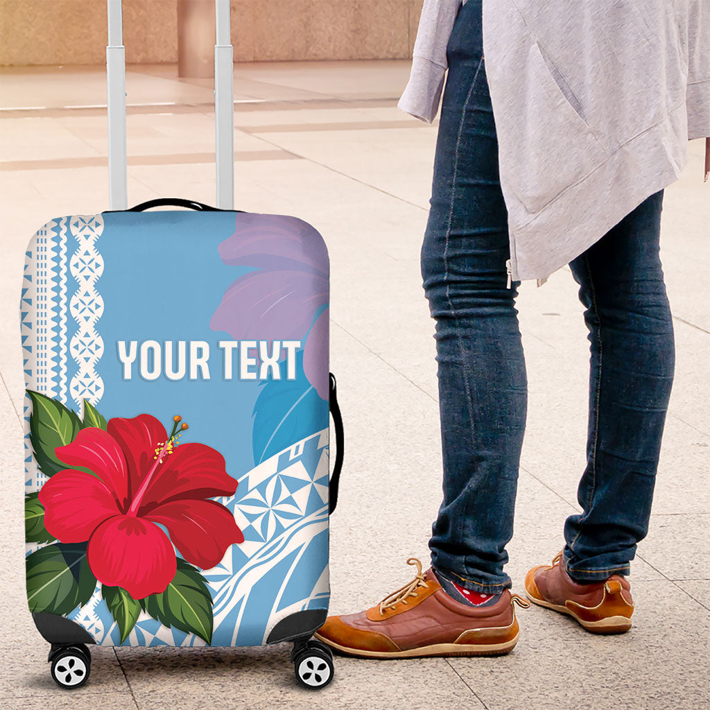 Suva Fiji 2026 Rugby Custom Luggage Cover Hibiscus Fijian Tapa Pattern LT14 Blue - Polynesian Pride