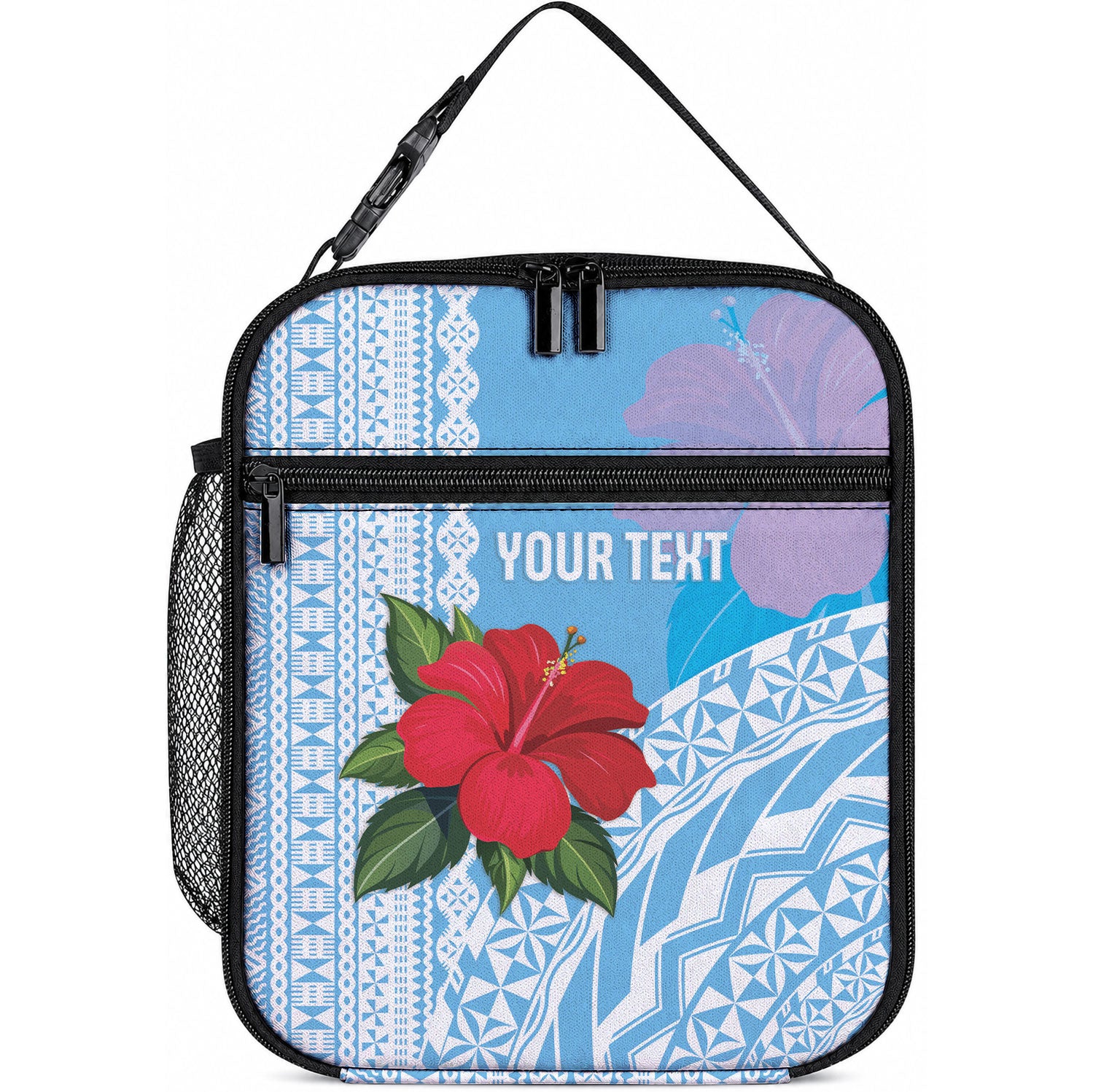 Suva Fiji 2026 Rugby Custom Lunch Bag Hibiscus Fijian Tapa Pattern LT14 10.2 × 8.3 × 4.3 inch Blue - Polynesian Pride