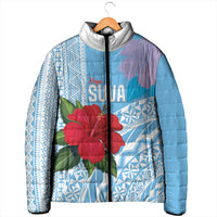 Suva Fiji 2026 Rugby Custom Padded Jacket Hibiscus Fijian Tapa Pattern LT14 - Polynesian Pride