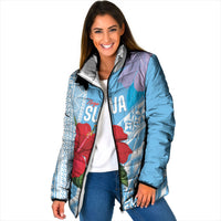 Suva Fiji 2026 Rugby Custom Padded Jacket Hibiscus Fijian Tapa Pattern LT14 Women Blue - Polynesian Pride