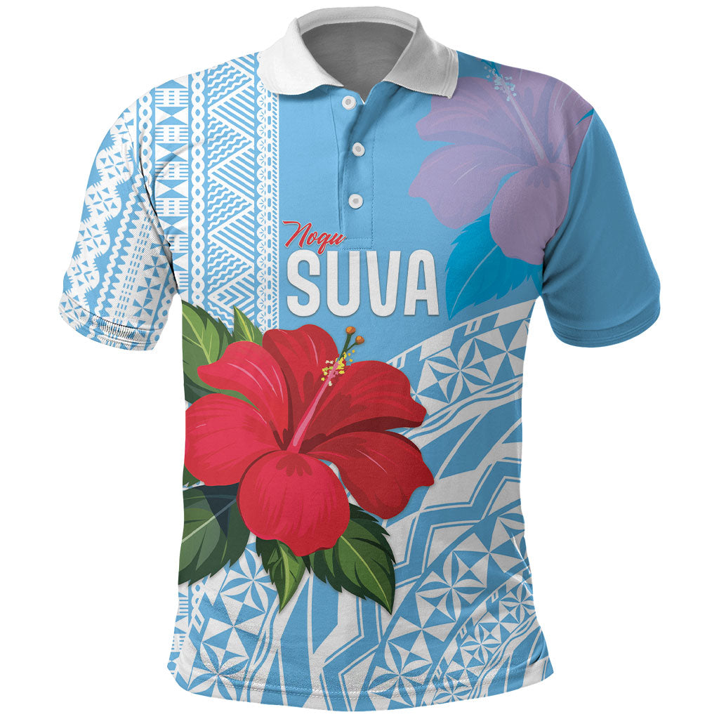 Suva Fiji 2026 Rugby Custom Polo Shirt Hibiscus Fijian Tapa Pattern LT14 Blue - Polynesian Pride