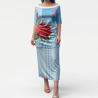 Suva Fiji 2026 Rugby Custom Puletasi Hibiscus Fijian Tapa Pattern LT14 Long Dress Blue - Polynesian Pride