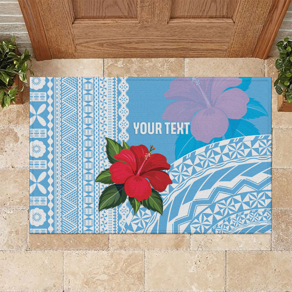 Suva Fiji 2026 Rugby Custom Rubber Doormat Hibiscus Fijian Tapa Pattern LT14 Blue - Polynesian Pride