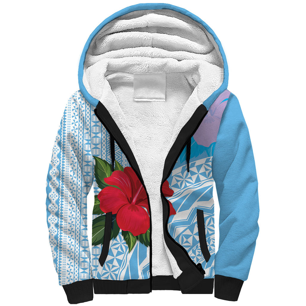 Suva Fiji 2026 Rugby Custom Sherpa Hoodie Hibiscus Fijian Tapa Pattern LT14 Unisex Blue - Polynesian Pride