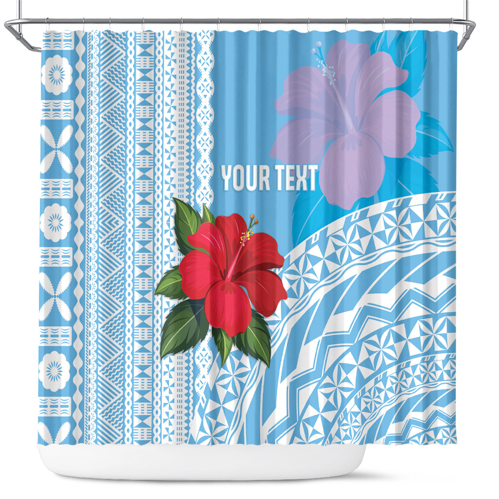Suva Fiji 2026 Rugby Custom Shower Curtain Hibiscus Fijian Tapa Pattern LT14 Blue - Polynesian Pride