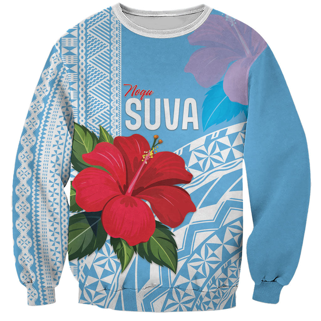 Suva Fiji 2026 Rugby Custom Sweatshirt Hibiscus Fijian Tapa Pattern LT14 Unisex Blue - Polynesian Pride