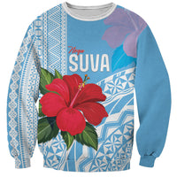 Suva Fiji 2026 Rugby Custom Sweatshirt Hibiscus Fijian Tapa Pattern LT14 Unisex Blue - Polynesian Pride