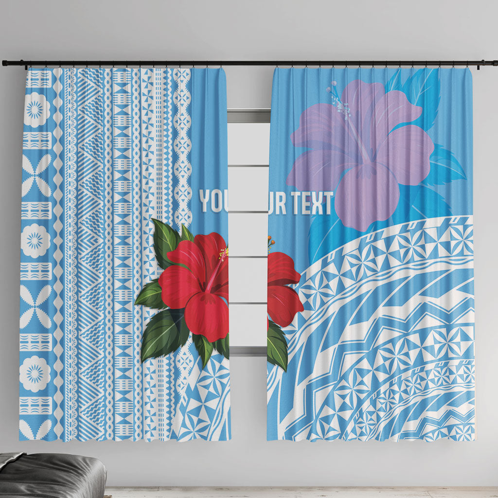 Suva Fiji 2026 Rugby Custom Window Curtain Hibiscus Fijian Tapa Pattern LT14 With Hooks Blue - Polynesian Pride