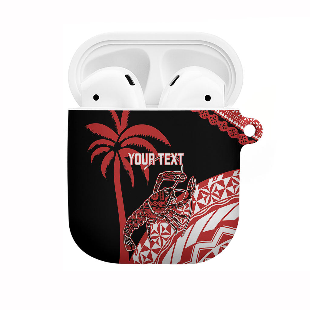 Rewa Fiji 2026 Rugby Custom AirPods Case Ura Prawn Fijian Tapa Pattern LT14 Red - Polynesian Pride