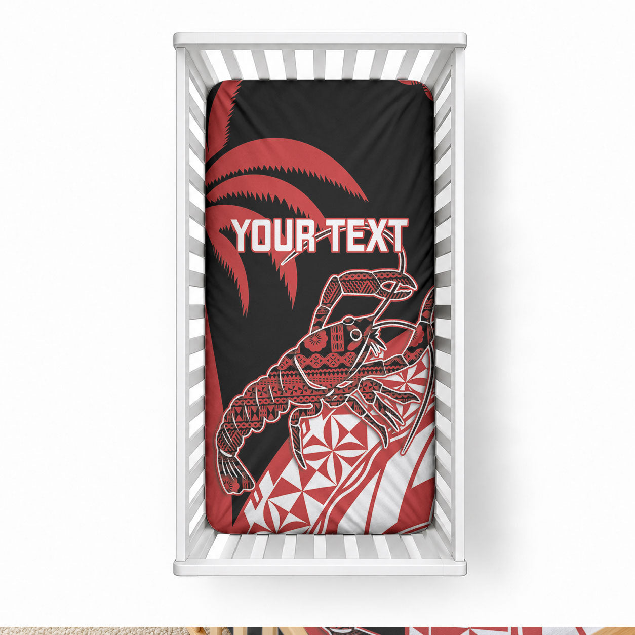Rewa Fiji 2026 Rugby Custom Baby Bed Cover Ura Prawn Fijian Tapa Pattern LT14 28 × 52 in Red - Polynesian Pride