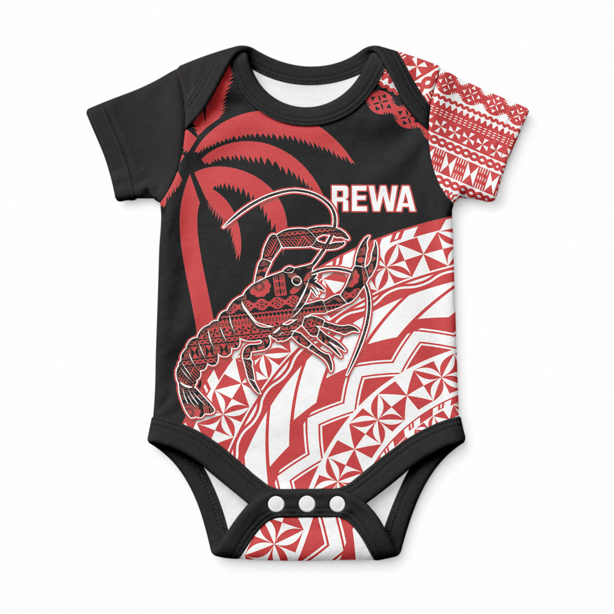 Rewa Fiji 2026 Rugby Custom Baby Onesie Ura Prawn Fijian Tapa Pattern LT14 Red - Polynesian Pride