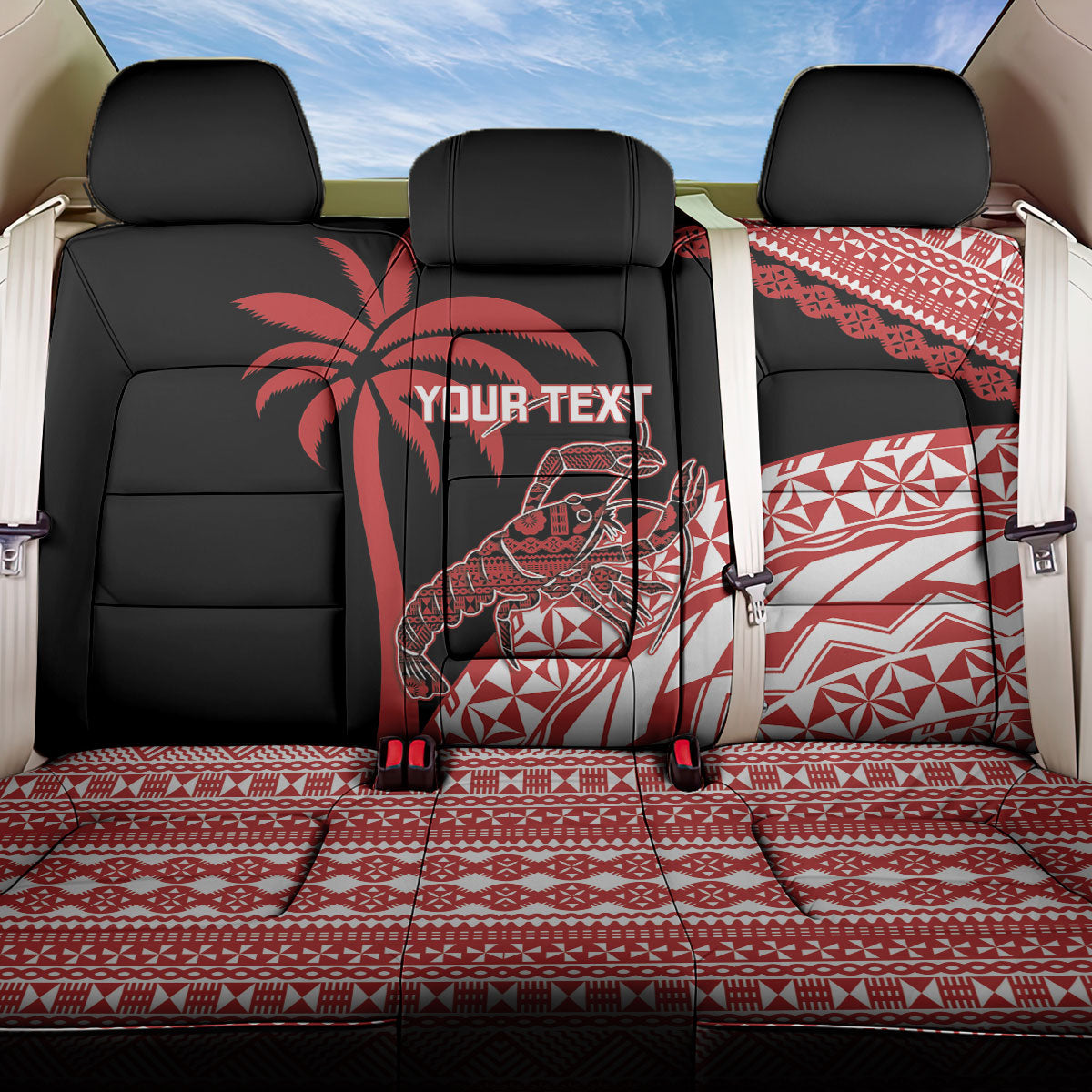 Rewa Fiji 2026 Rugby Custom Back Car Seat Cover Ura Prawn Fijian Tapa Pattern LT14 One Size Red - Polynesian Pride