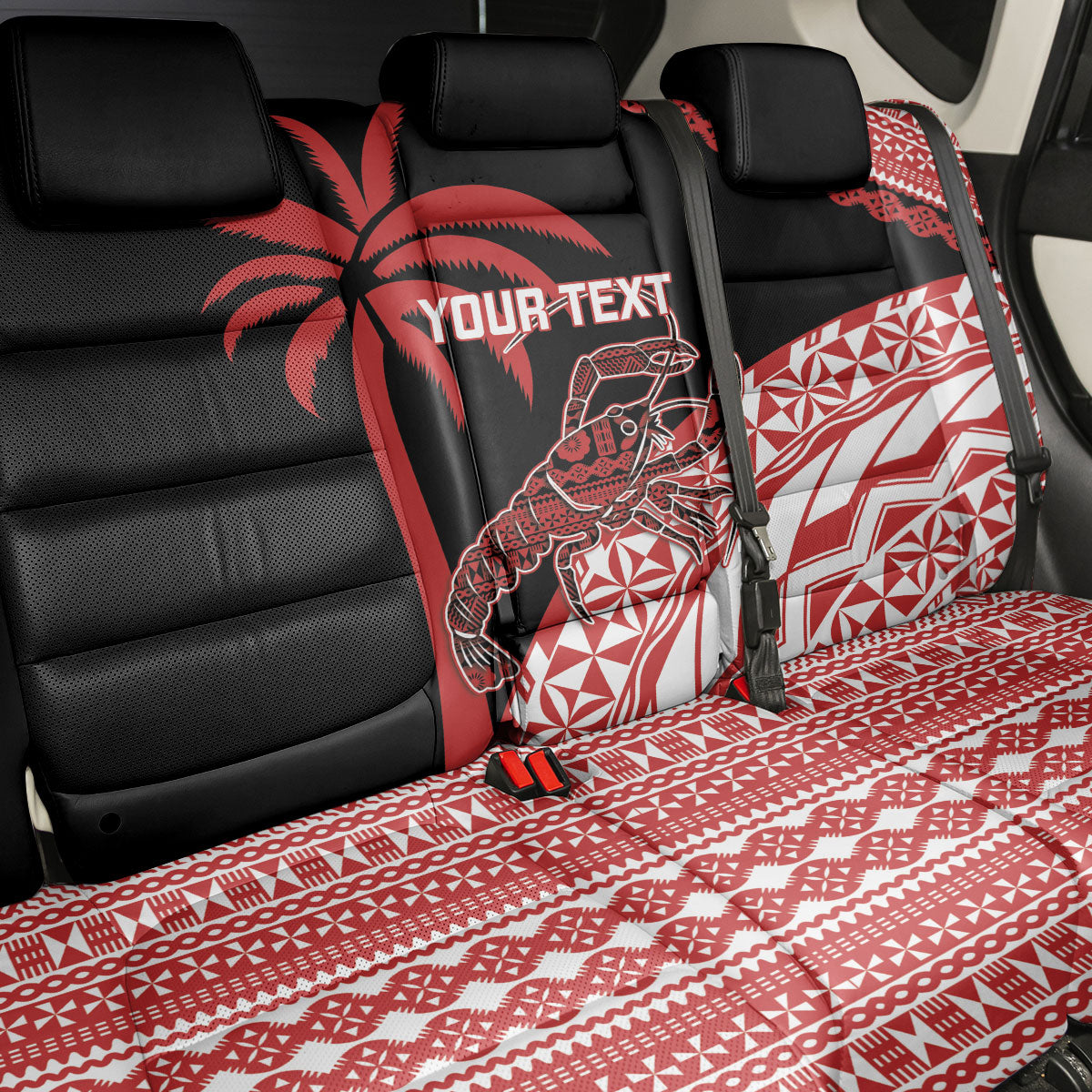 Rewa Fiji 2026 Rugby Custom Back Car Seat Cover Ura Prawn Fijian Tapa Pattern LT14 - Polynesian Pride