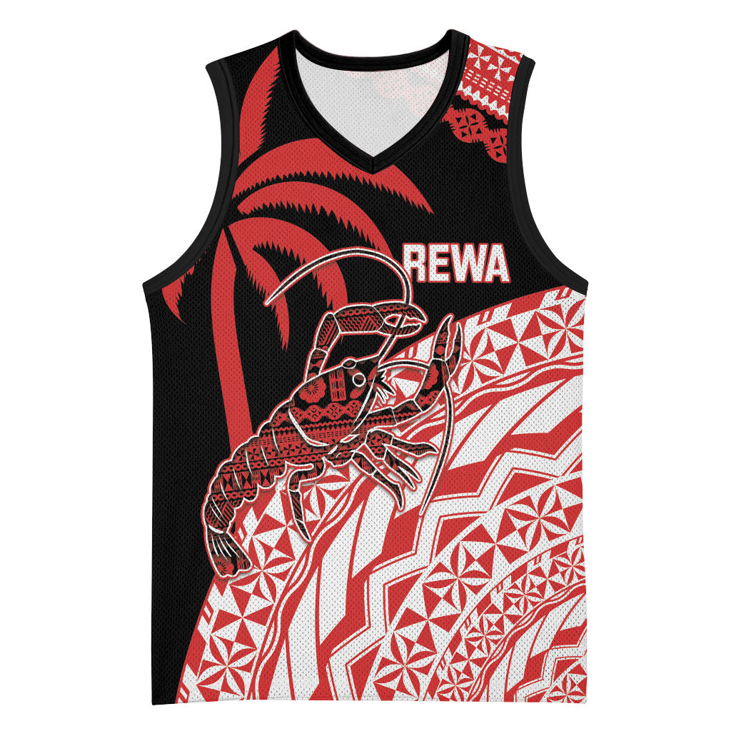 Rewa Fiji 2026 Rugby Custom Basketball Jersey Ura Prawn Fijian Tapa Pattern LT14 Unisex Red - Polynesian Pride
