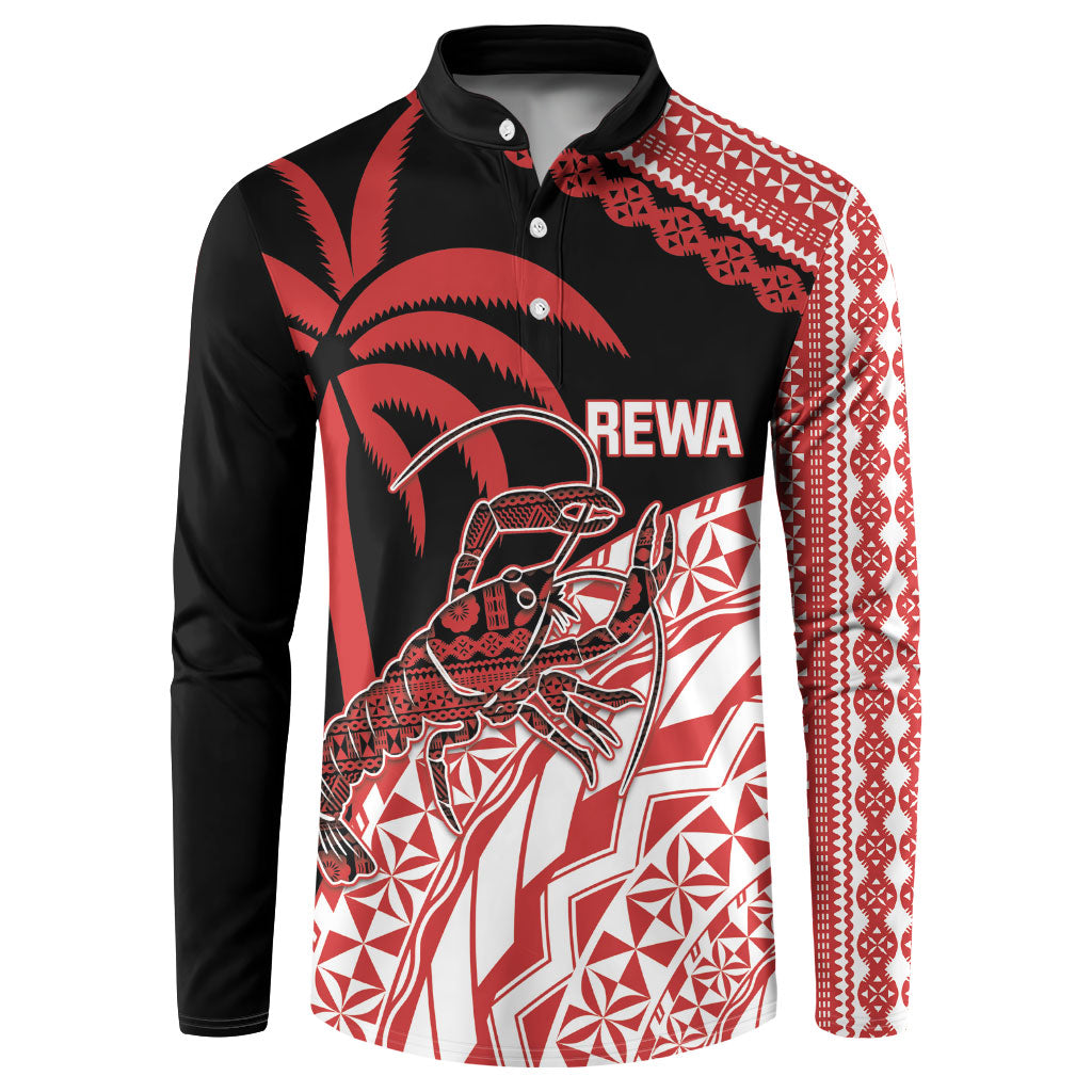 Rewa Fiji 2026 Rugby Custom Button Sweatshirt Ura Prawn Fijian Tapa Pattern LT14 Red - Polynesian Pride