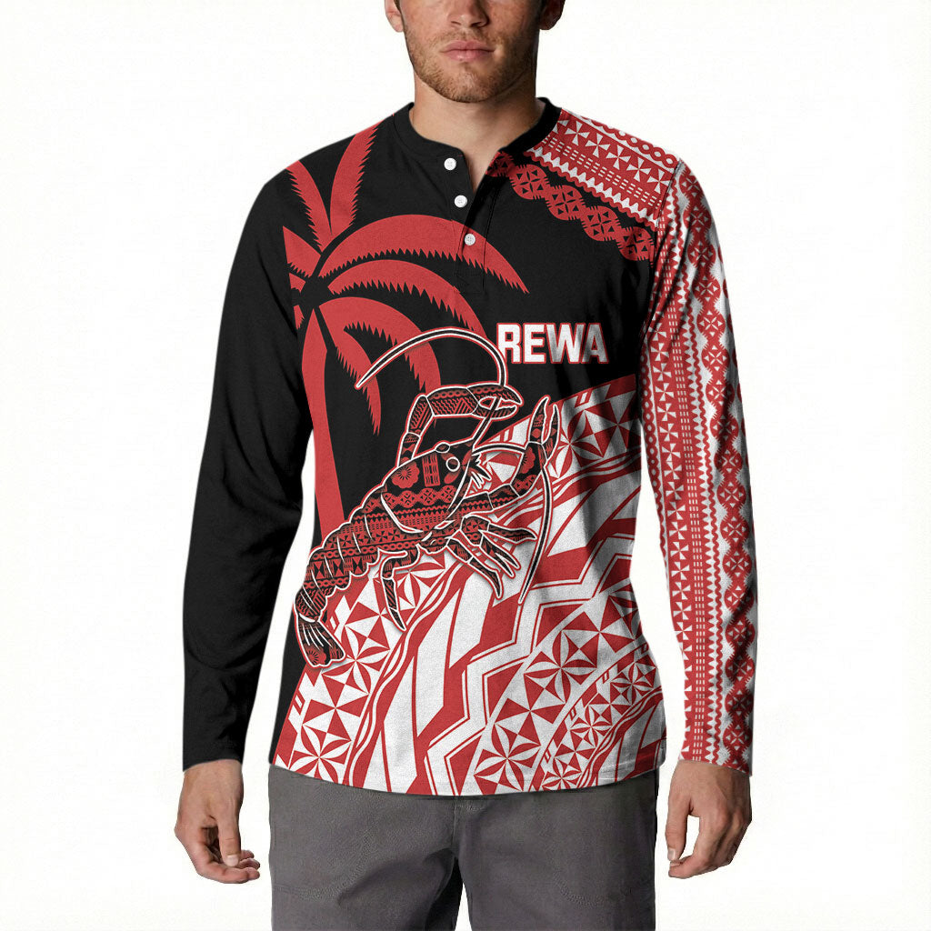 Rewa Fiji 2026 Rugby Custom Button Sweatshirt Ura Prawn Fijian Tapa Pattern LT14 - Polynesian Pride