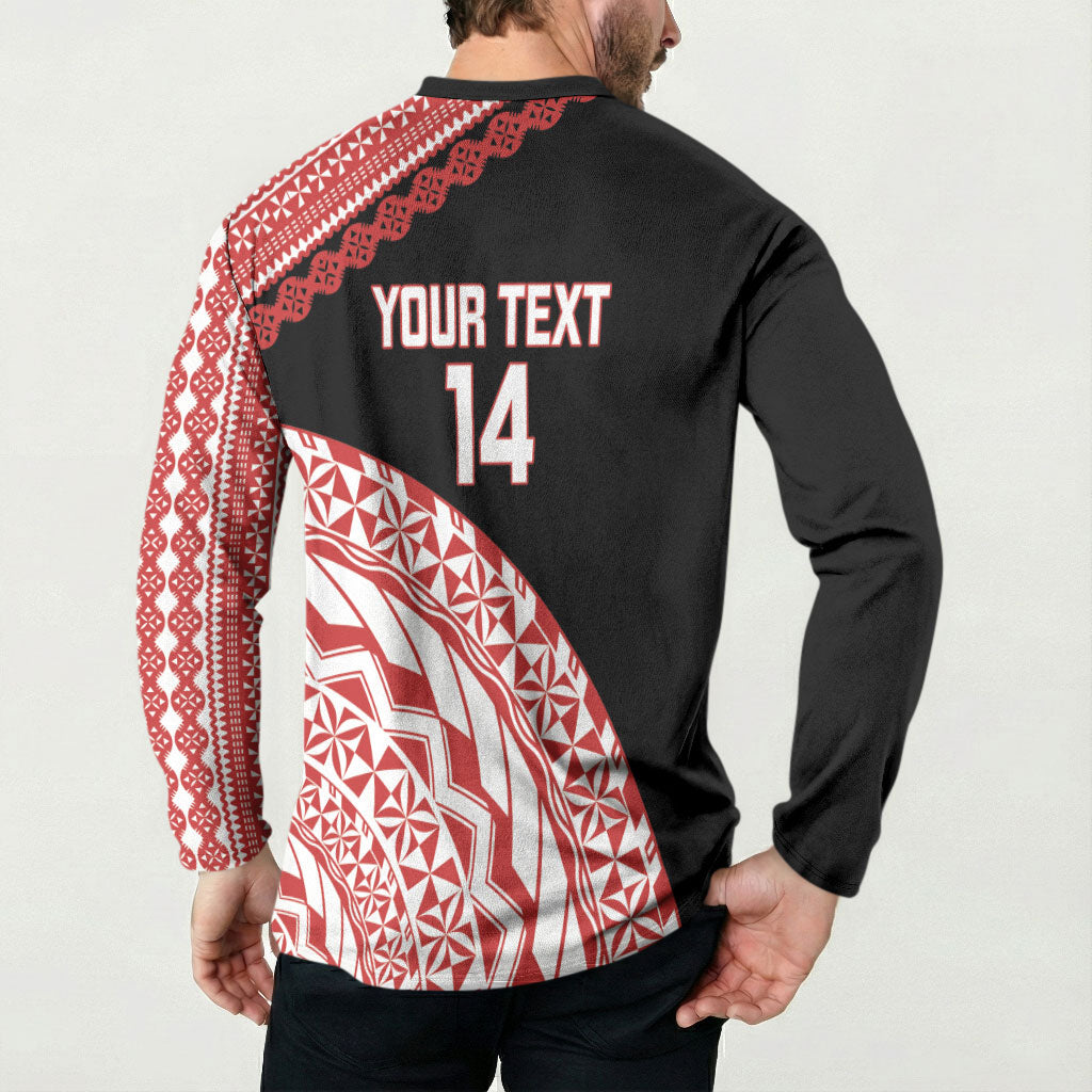 Rewa Fiji 2026 Rugby Custom Button Sweatshirt Ura Prawn Fijian Tapa Pattern LT14 - Polynesian Pride