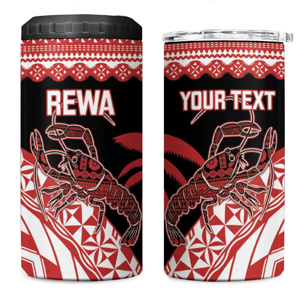 Rewa Fiji 2026 Rugby Custom 4 in 1 Can Cooler Tumbler Ura Prawn Fijian Tapa Pattern LT14 One Size: 16 oz Red - Polynesian Pride
