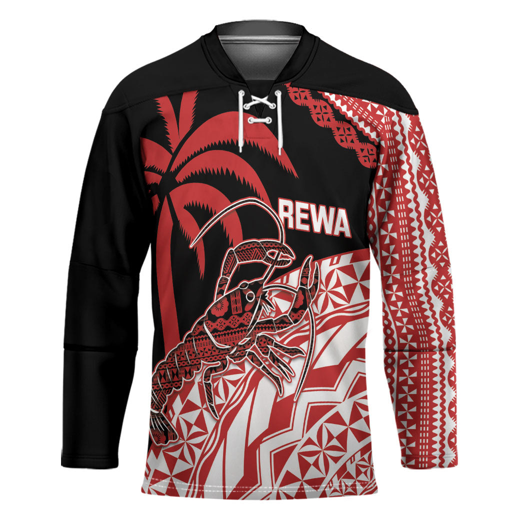 Rewa Fiji 2026 Rugby Custom Hockey Jersey Ura Prawn Fijian Tapa Pattern LT14 Unisex Red - Polynesian Pride