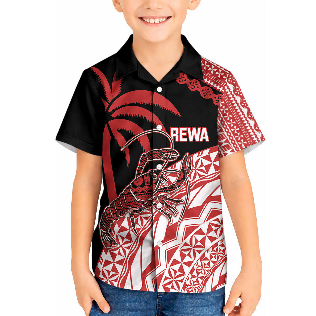Rewa Fiji 2026 Rugby Custom Kid Hawaiian Shirt Ura Prawn Fijian Tapa Pattern LT14 Kid Red - Polynesian Pride