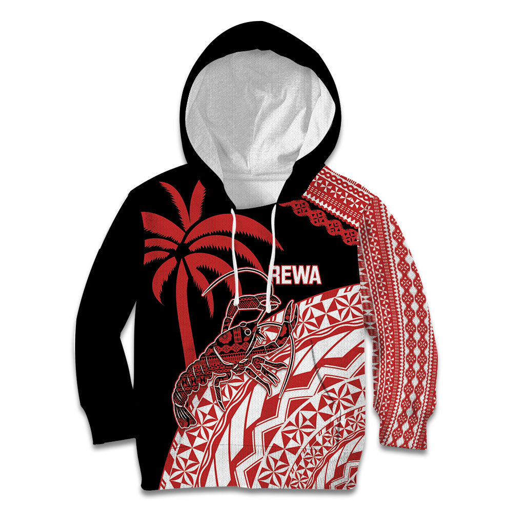 Rewa Fiji 2026 Rugby Custom Kid Hoodie Ura Prawn Fijian Tapa Pattern LT14 Hoodie Red - Polynesian Pride