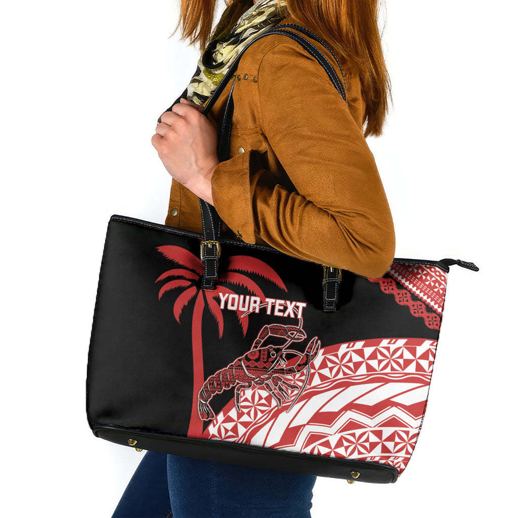 Rewa Fiji 2026 Rugby Custom Leather Tote Bag Ura Prawn Fijian Tapa Pattern LT14 Red - Polynesian Pride
