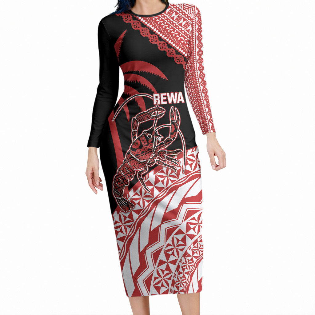 Rewa Fiji 2026 Rugby Custom Long Sleeve Bodycon Dress Ura Prawn Fijian Tapa Pattern