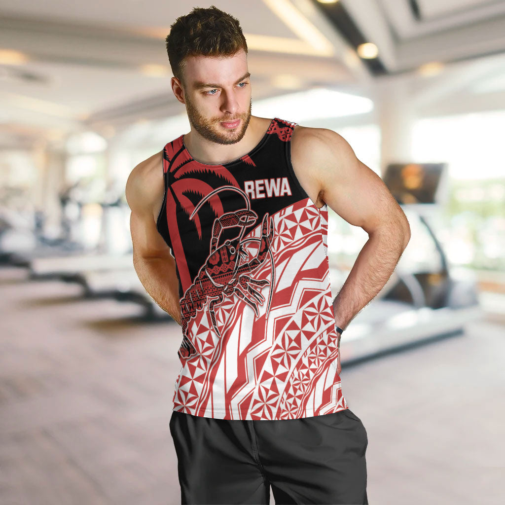 Rewa Fiji 2026 Rugby Custom Men Tank Top Ura Prawn Fijian Tapa Pattern LT14 Red - Polynesian Pride