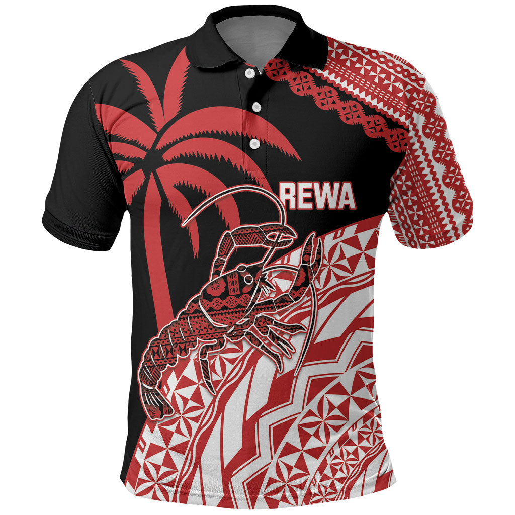 Rewa Fiji 2026 Rugby Custom Polo Shirt Ura Prawn Fijian Tapa Pattern LT14 Red - Polynesian Pride
