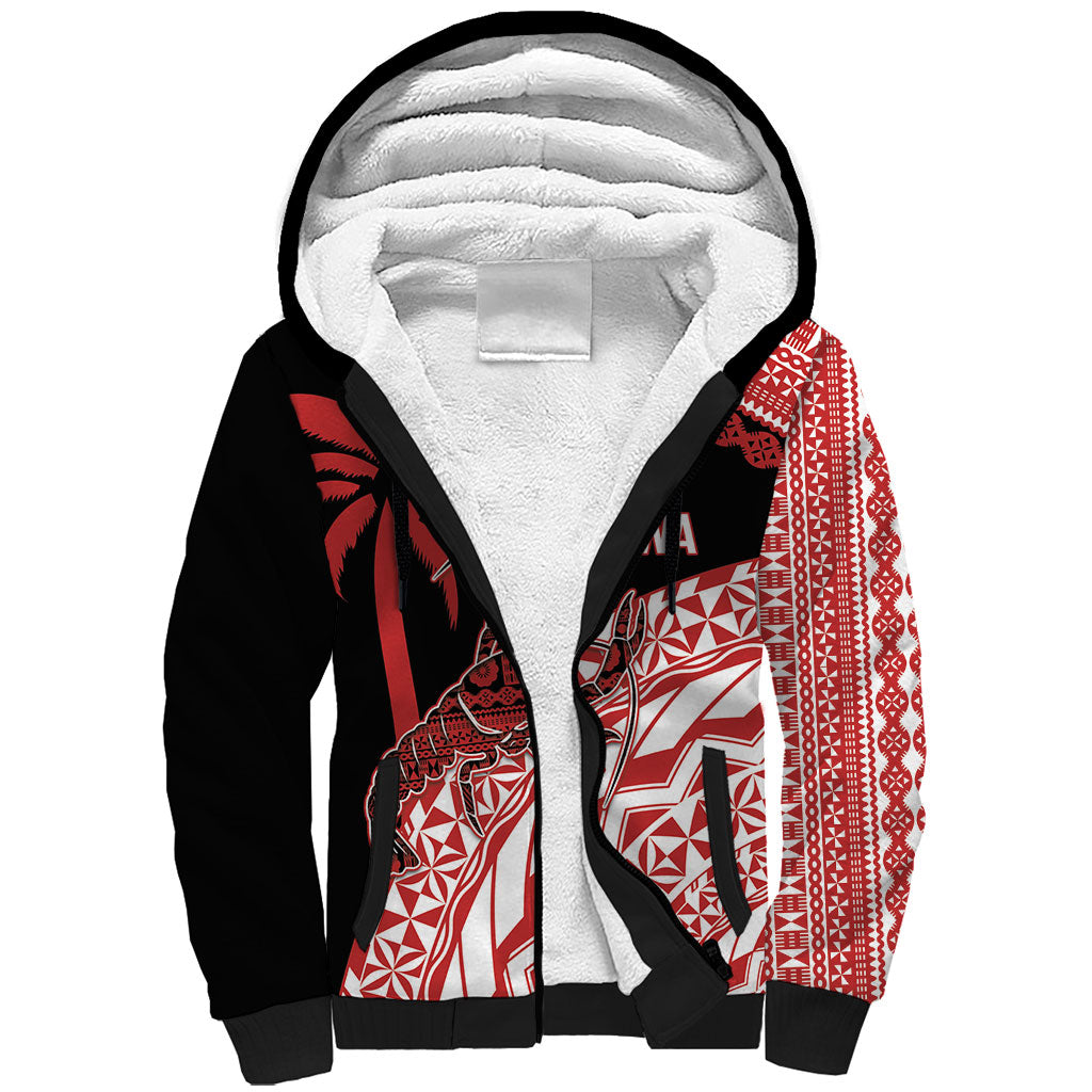 Rewa Fiji 2026 Rugby Custom Sherpa Hoodie Ura Prawn Fijian Tapa Pattern LT14 Unisex Red - Polynesian Pride