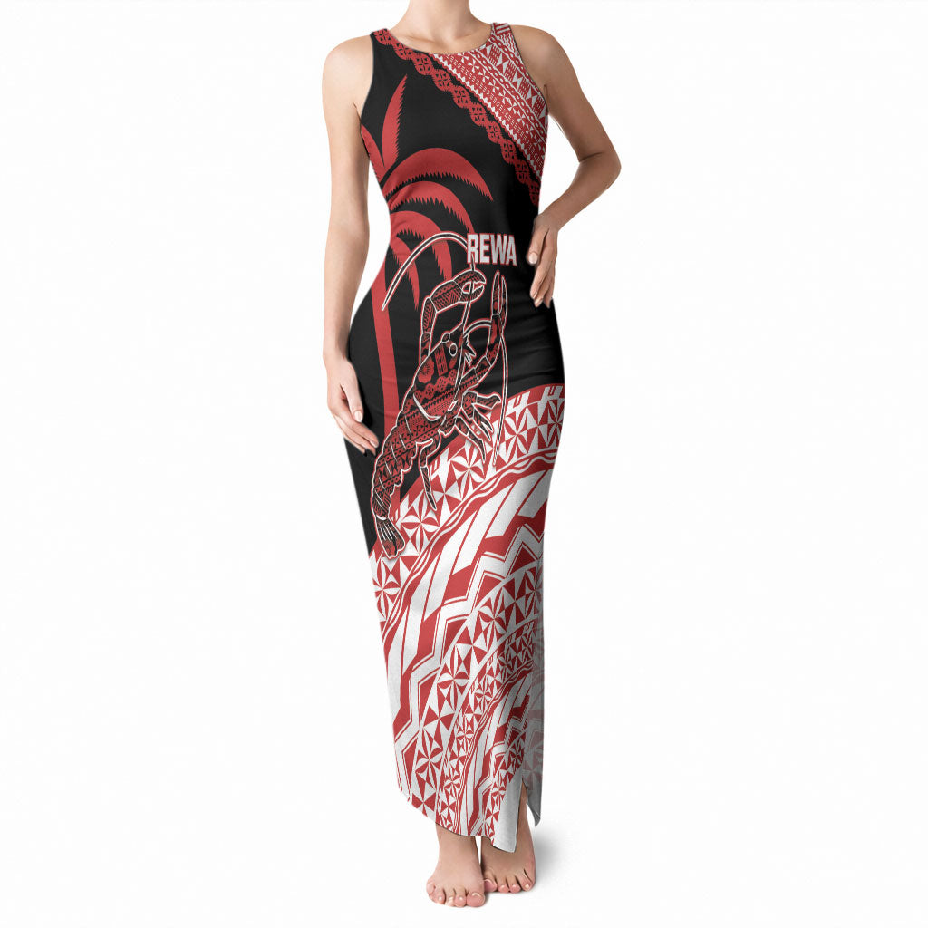 Rewa Fiji 2026 Rugby Custom Tank Maxi Dress Ura Prawn Fijian Tapa Pattern LT14 Women Red - Polynesian Pride
