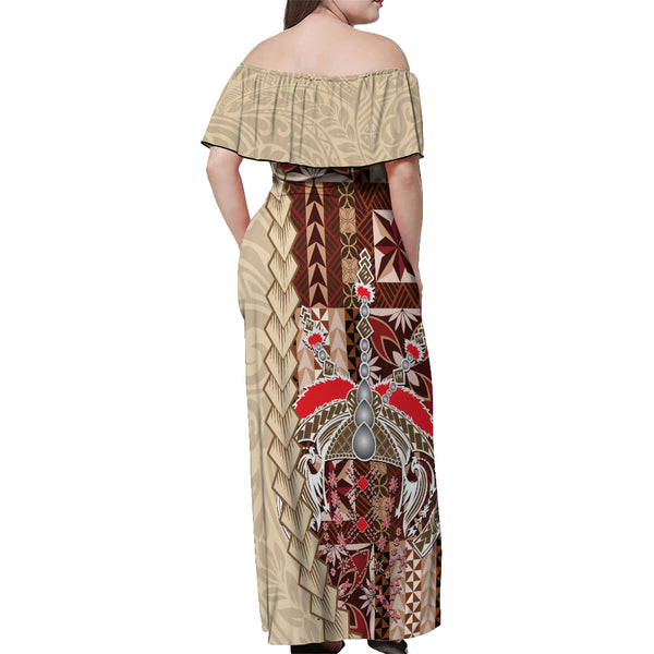 Samoa Tapau Off Shoulder Maxi Dress Samoan Siapo Pattern LT14